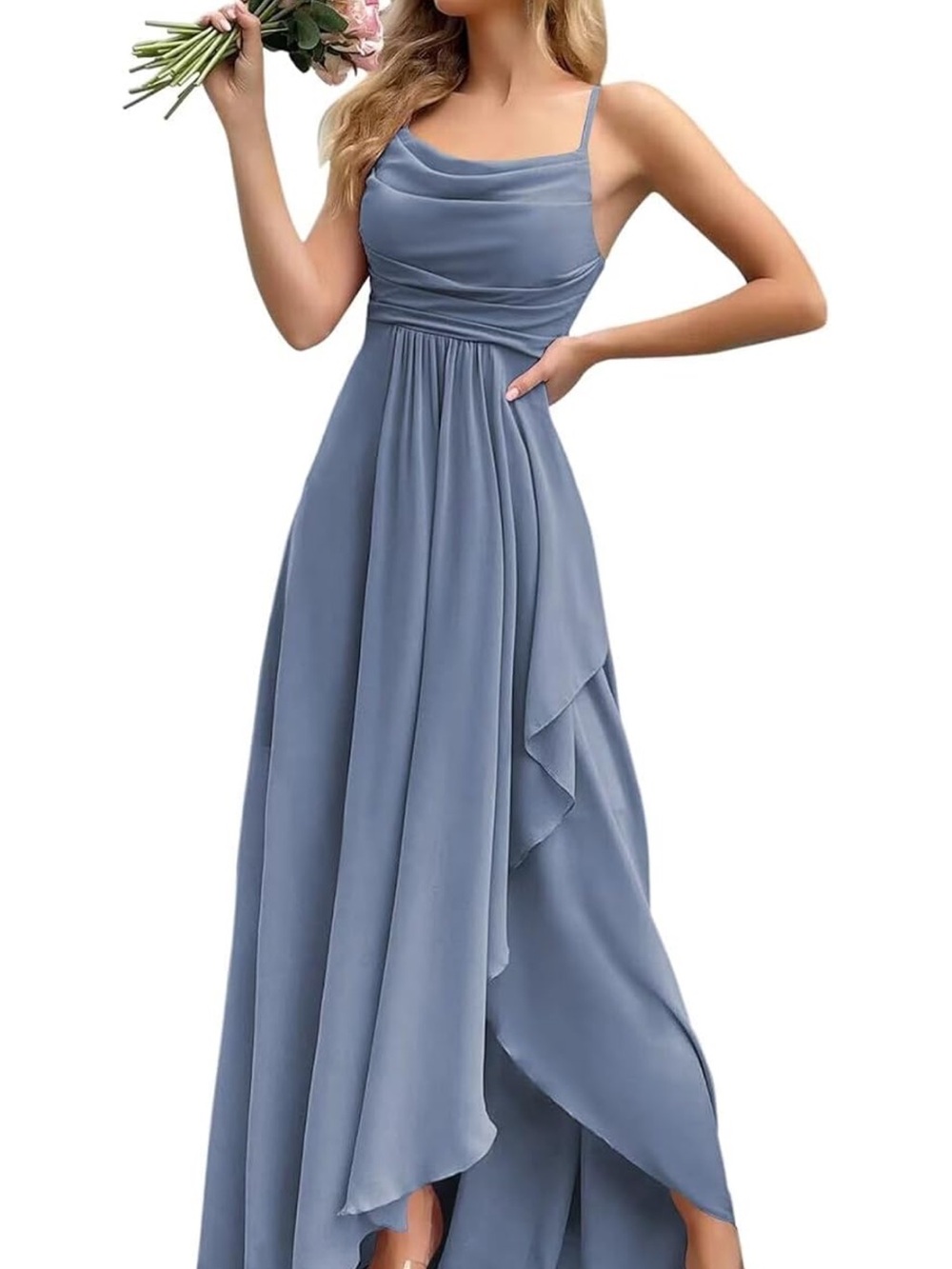 Elegant Steel Blue Spaghetti Strap A Line Dress